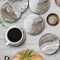 Coaster for Drinks Set of 6, Grey Marble Golden Stone Agate Table Absorbent Round Ceramic Stone Mat, with Cork Base and Metal Holder, Gift for Housewarming Room Bar Decor